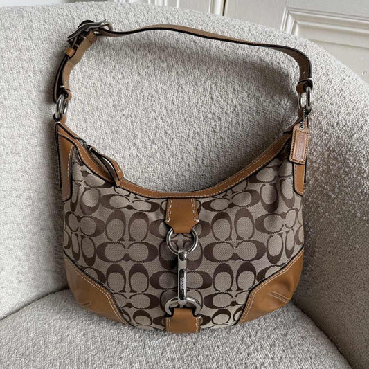 Coach Signature Hobo Buckle Brown Shoulder Bag