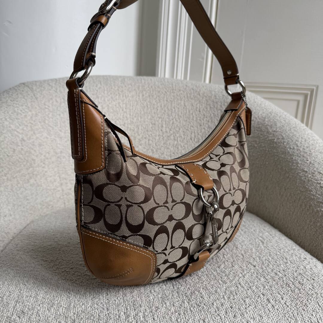 Coach Signature Hobo Buckle Brown Shoulder Bag