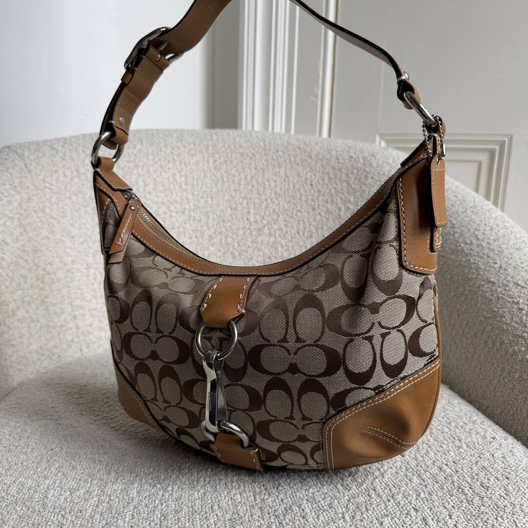 Coach Signature Hobo Buckle Brown Shoulder Bag