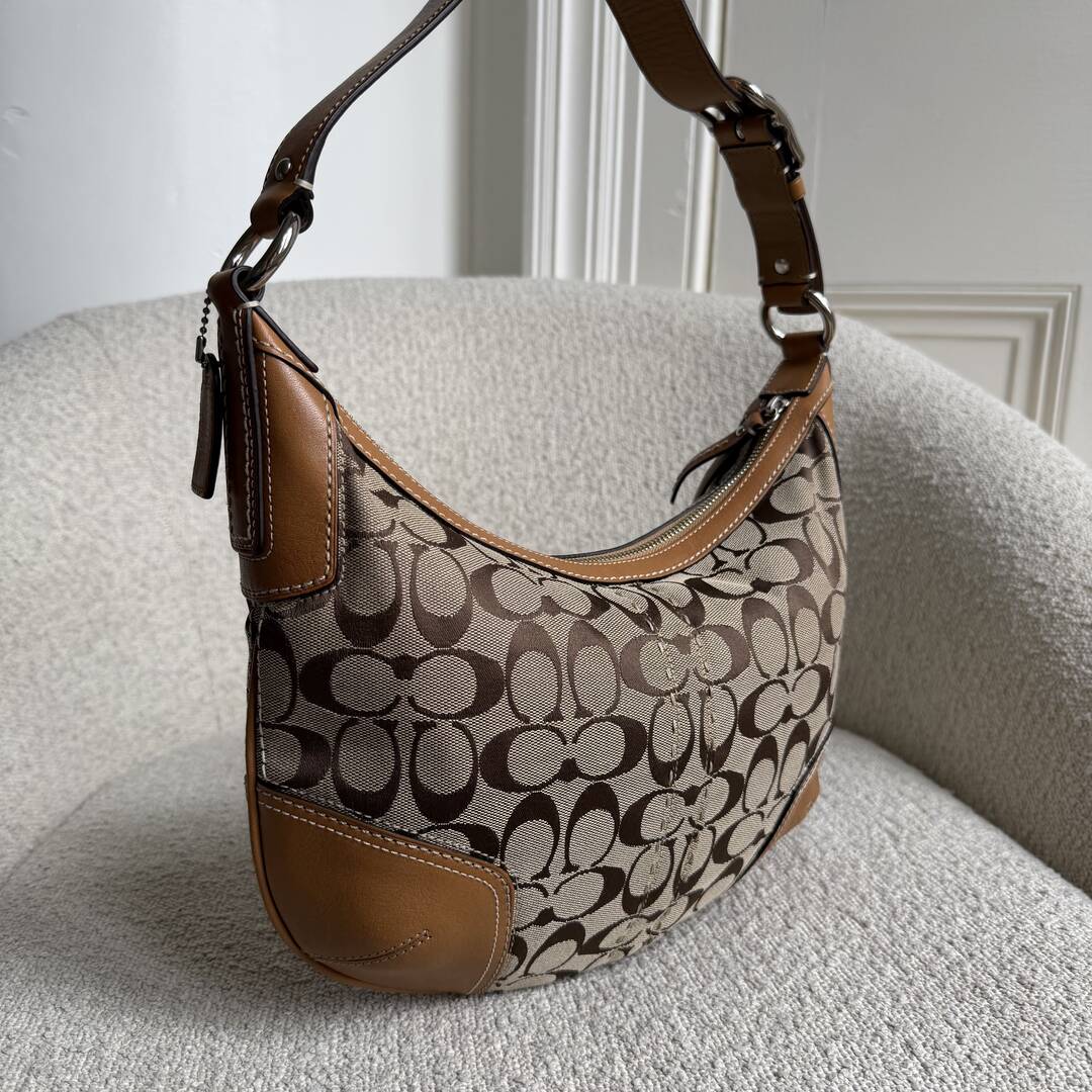 Coach Signature Hobo Buckle Brown Shoulder Bag