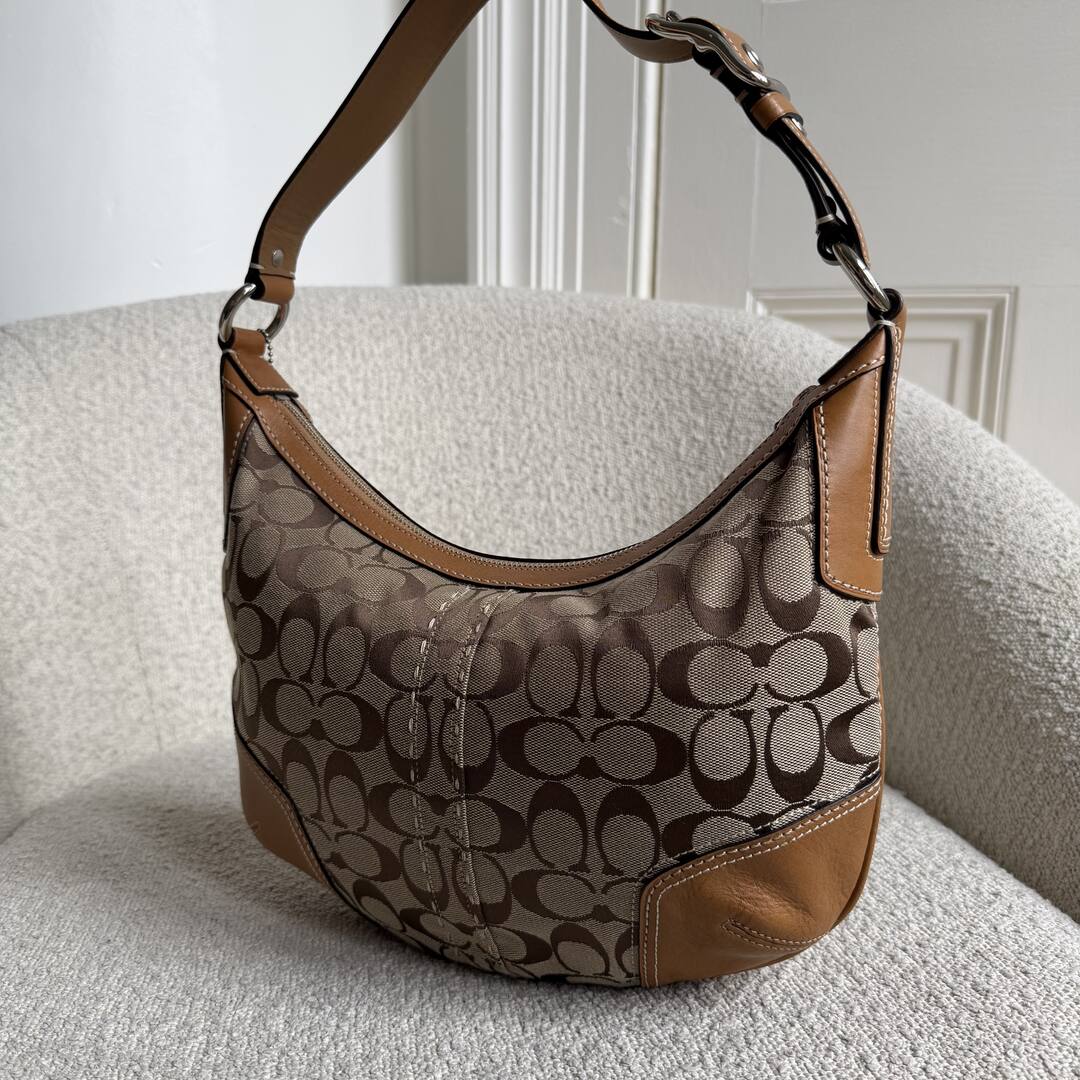 Coach Signature Hobo Buckle Brown Shoulder Bag