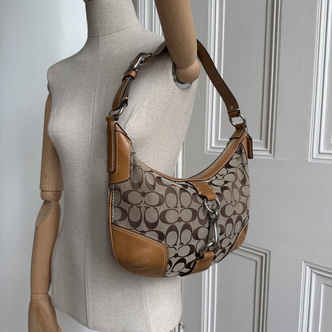 Coach Signature Hobo Buckle Brown Shoulder Bag