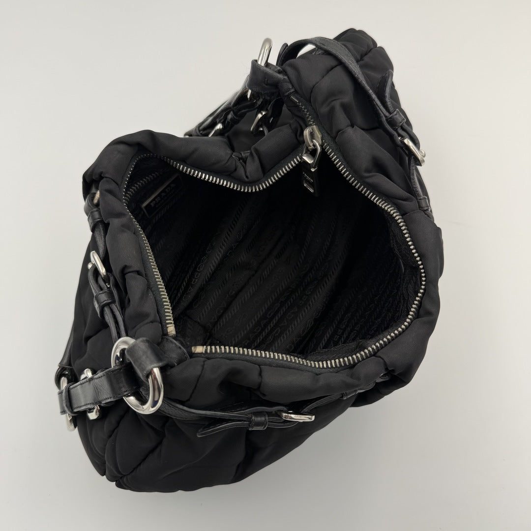 Prada Crispy Nylon Hobo Black Shoulder Bag