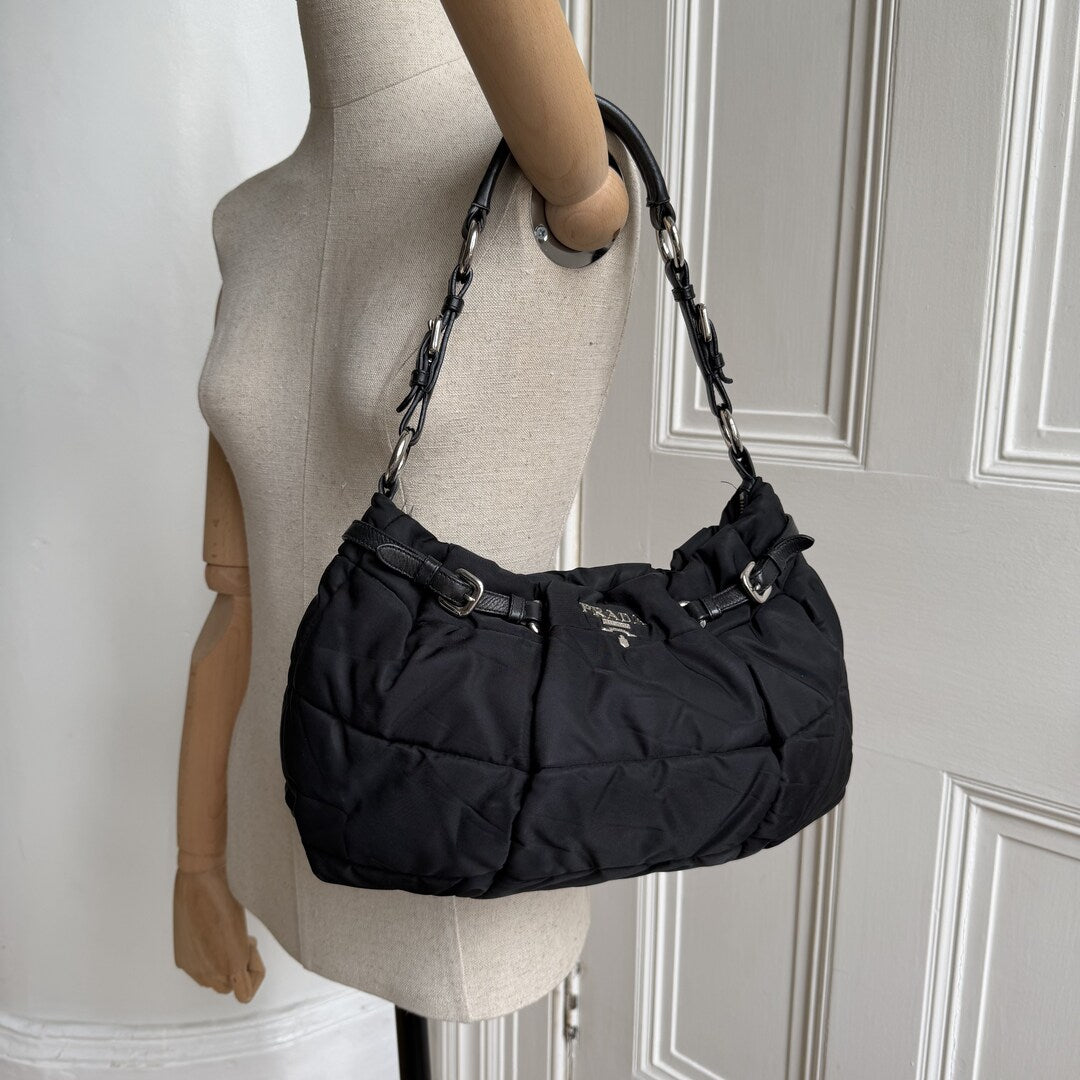 Prada Crispy Nylon Hobo Black Shoulder Bag