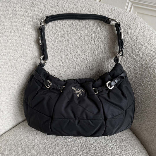 Prada Crispy Nylon Hobo Black Shoulder Bag