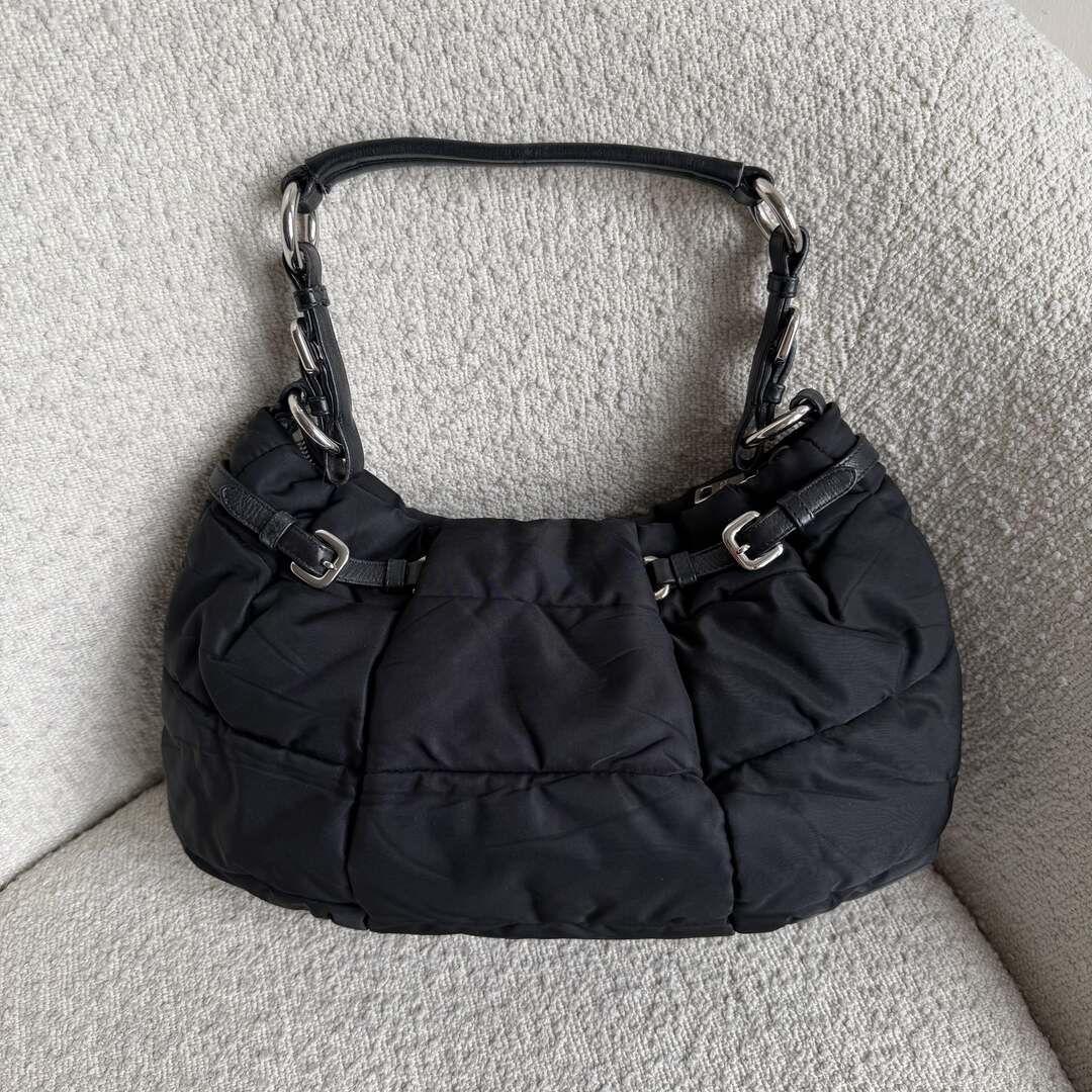 Prada Crispy Nylon Hobo Black Shoulder Bag