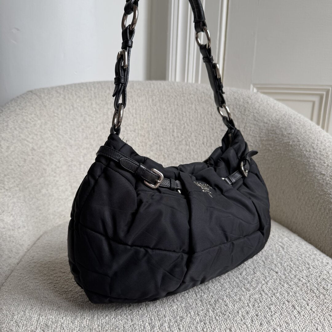 Prada Crispy Nylon Hobo Black Shoulder Bag