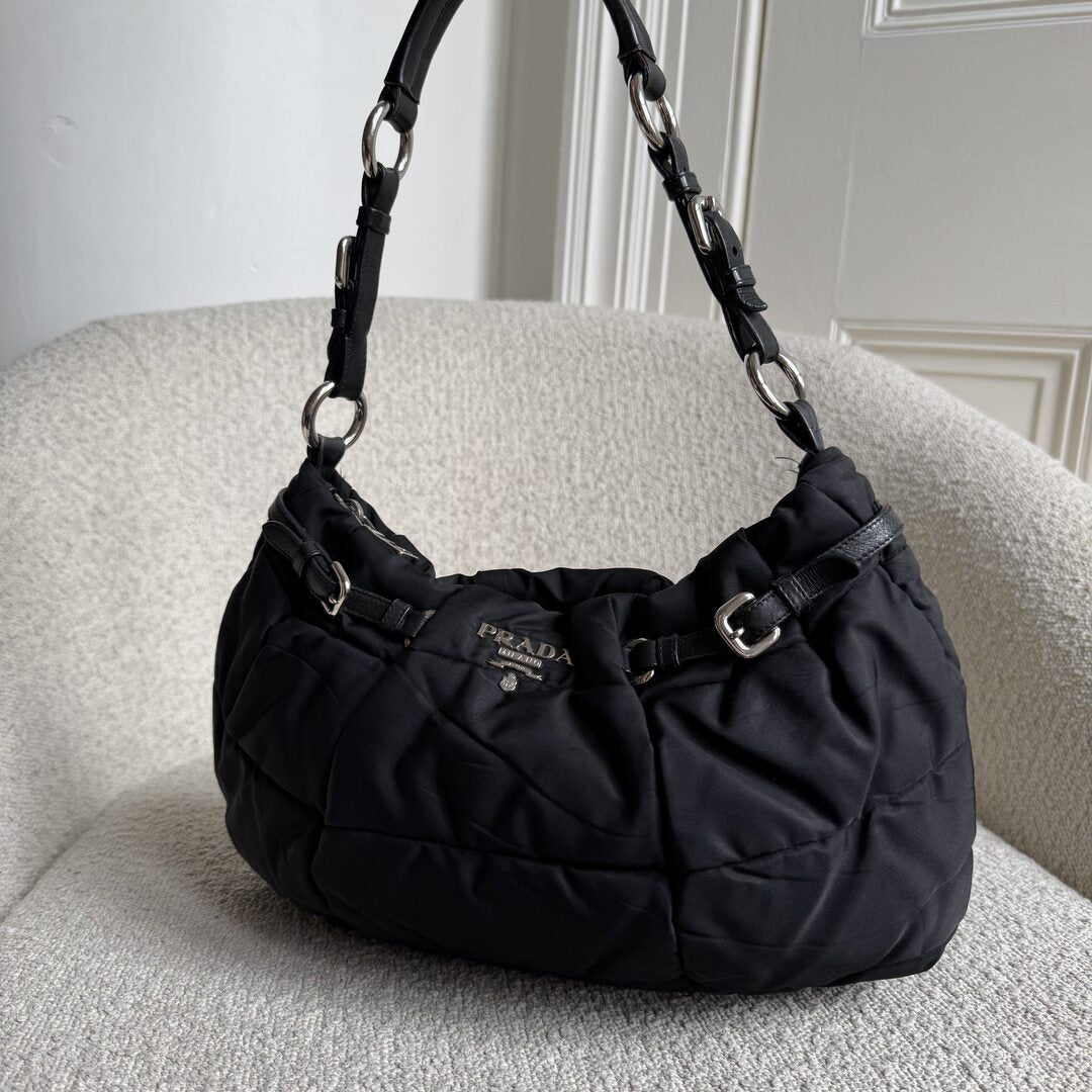 Prada Crispy Nylon Hobo Black Shoulder Bag