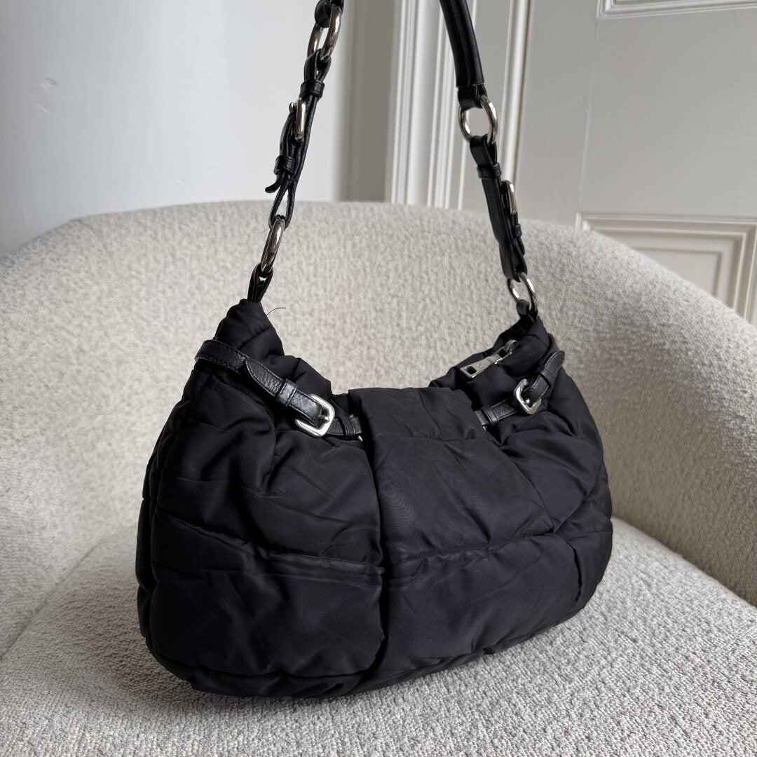 Prada Crispy Nylon Hobo Black Shoulder Bag
