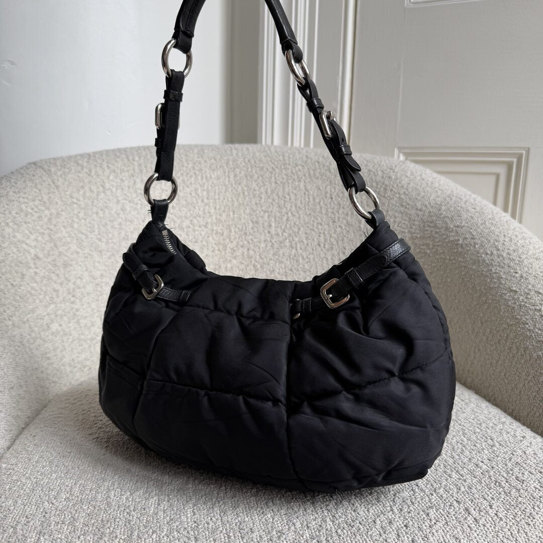 Prada Crispy Nylon Hobo Black Shoulder Bag