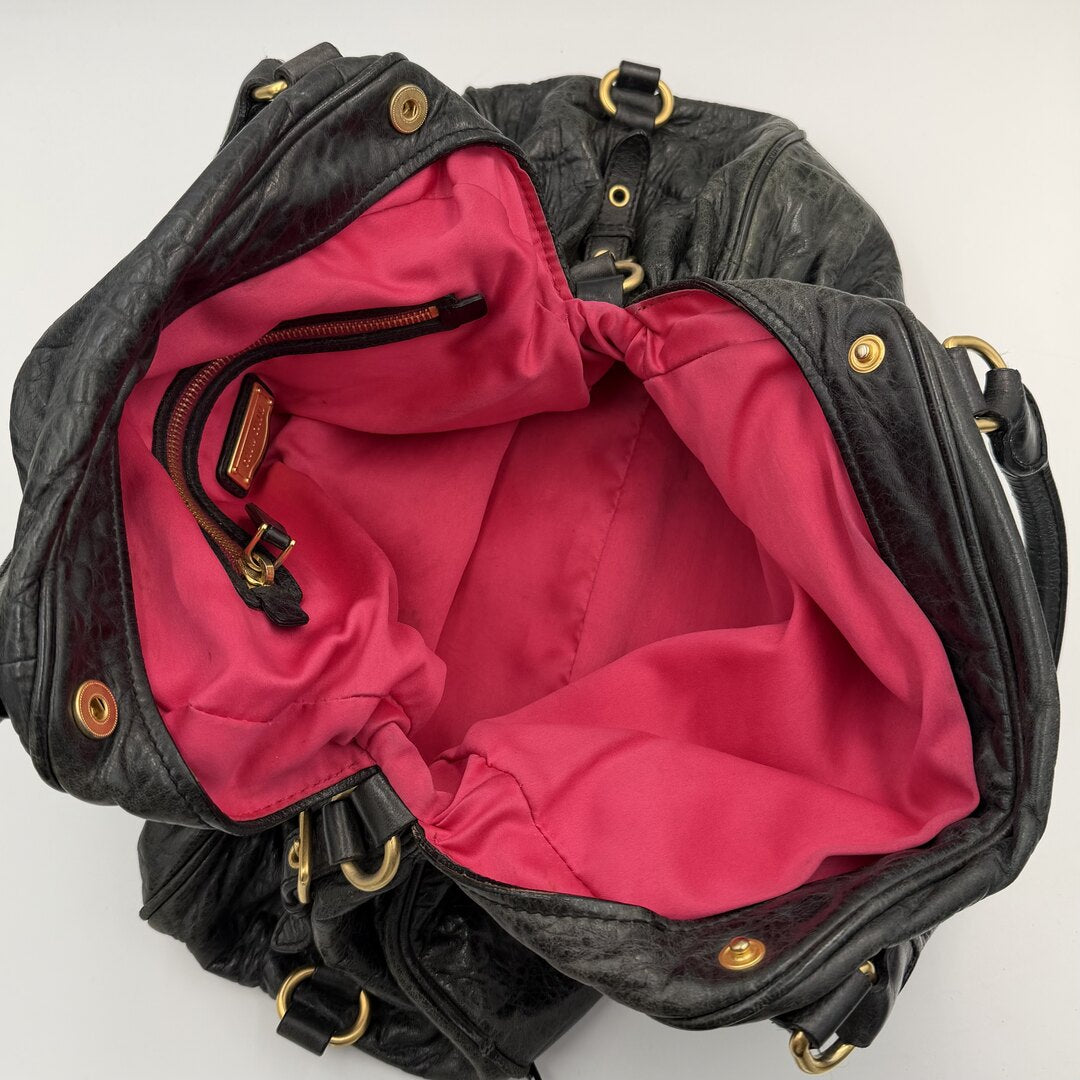Miu Miu Charm Wrinkled Leather Black Handbag