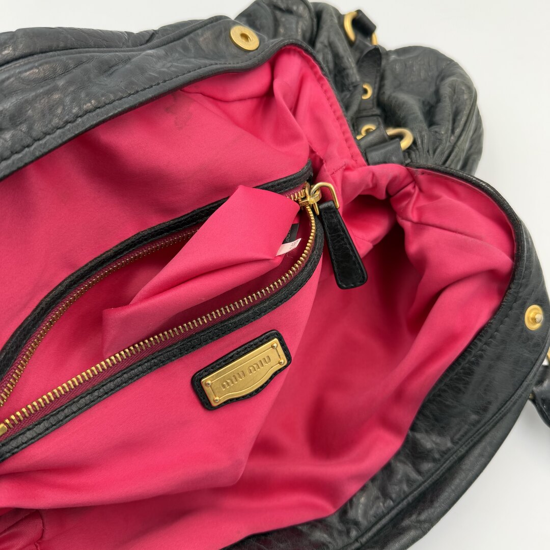 Miu Miu Charm Wrinkled Leather Black Handbag