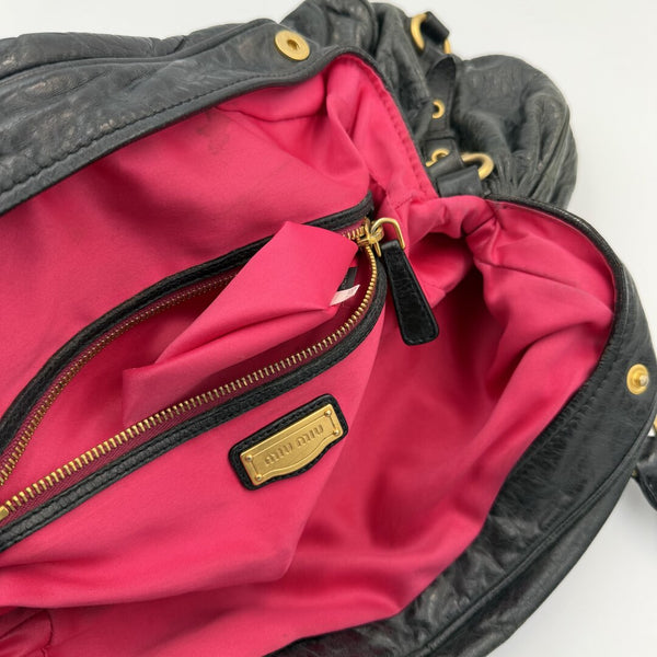 Miu Miu Charm Wrinkled Leather Black Handbag