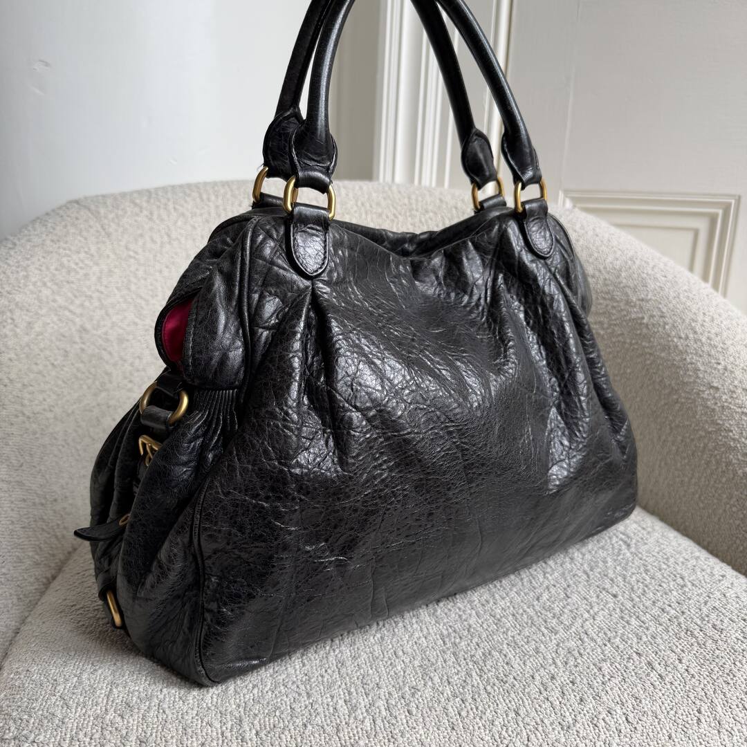 Miu Miu Charm Wrinkled Leather Black Handbag