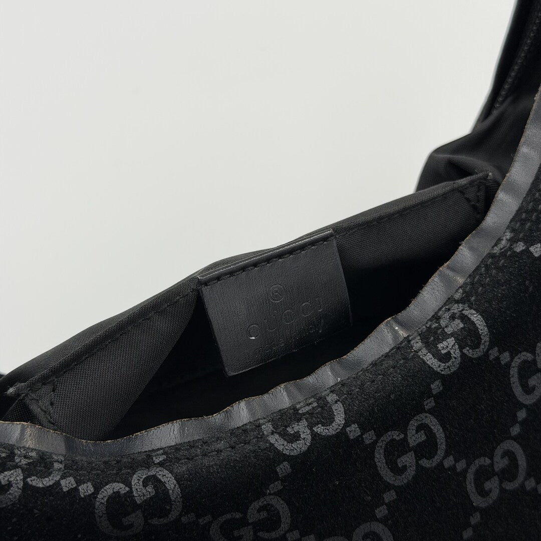 Gucci GG Monogram Suede Navy Shoulder Bag