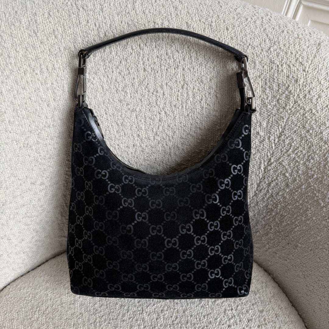 Gucci GG Monogram Suede Navy Shoulder Bag