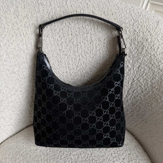 Gucci GG Monogram Suede Navy Shoulder Bag