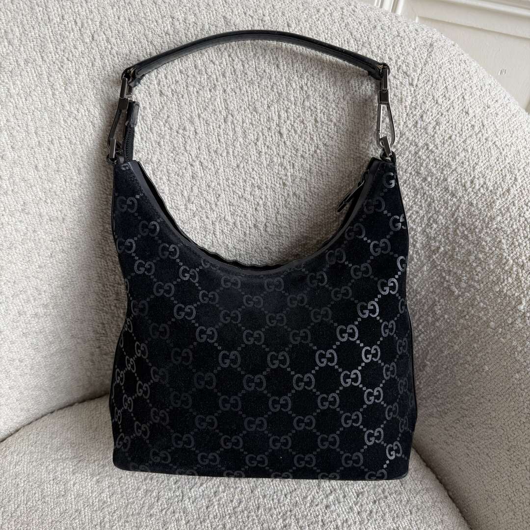 Gucci GG Monogram Suede Navy Shoulder Bag