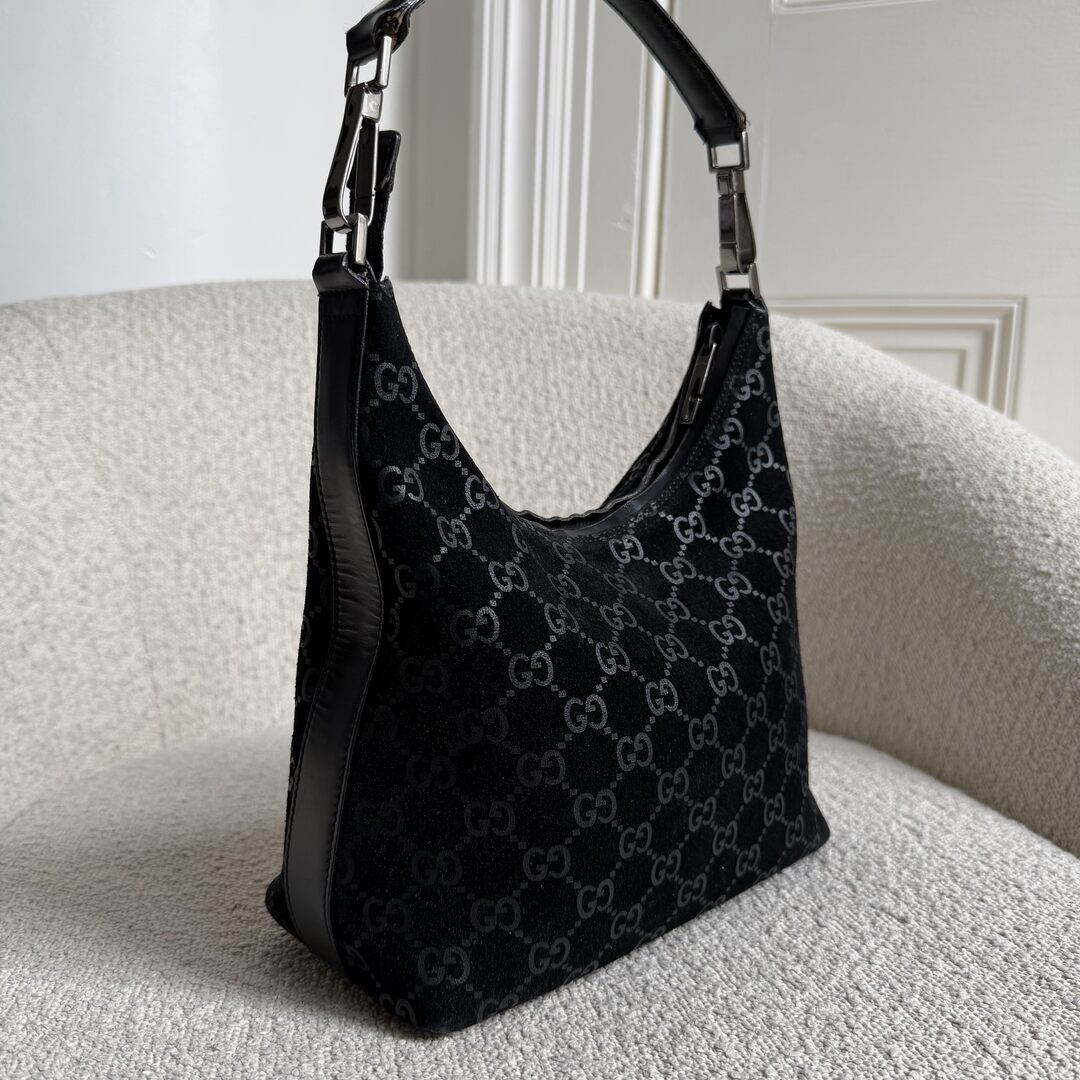 Gucci GG Monogram Suede Navy Shoulder Bag