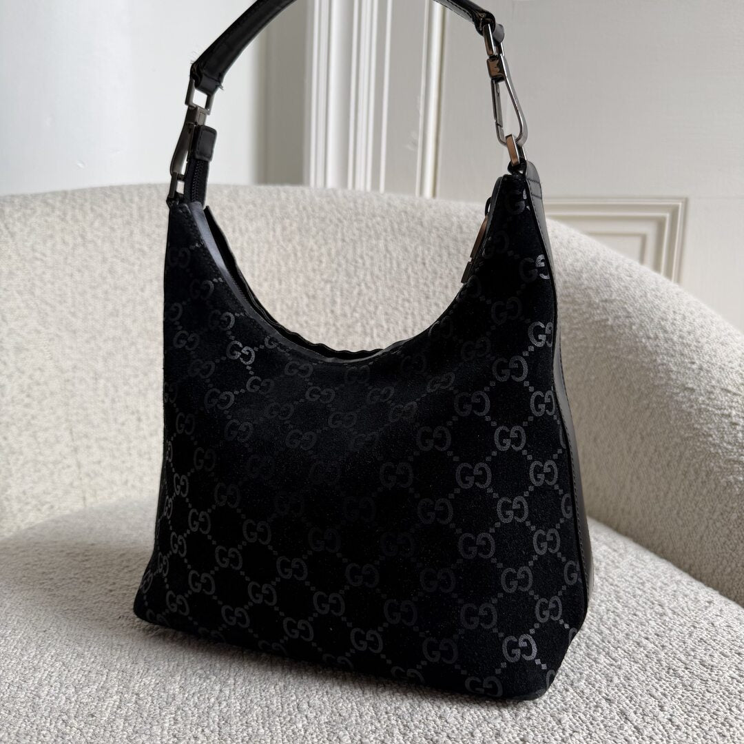 Gucci GG Monogram Suede Navy Shoulder Bag
