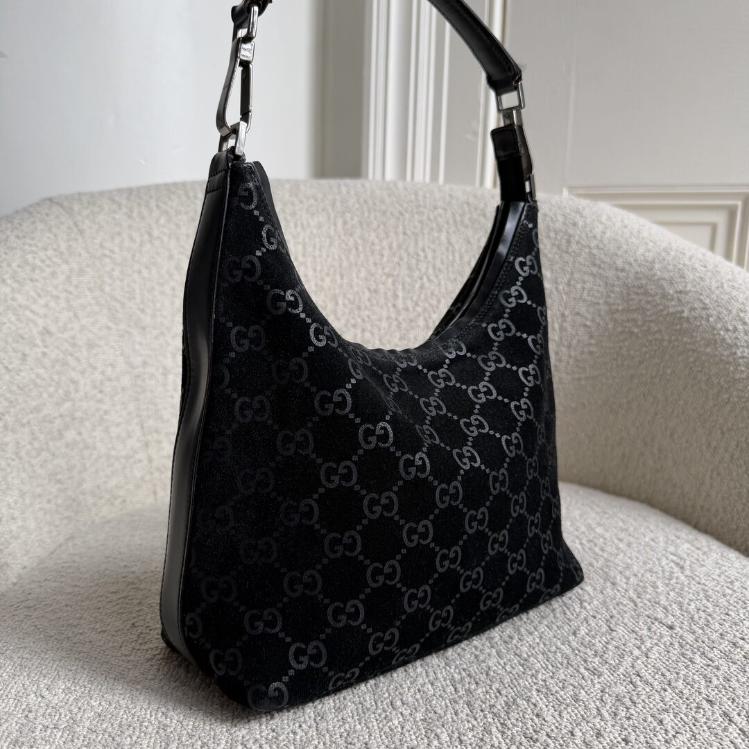 Gucci GG Monogram Suede Navy Shoulder Bag