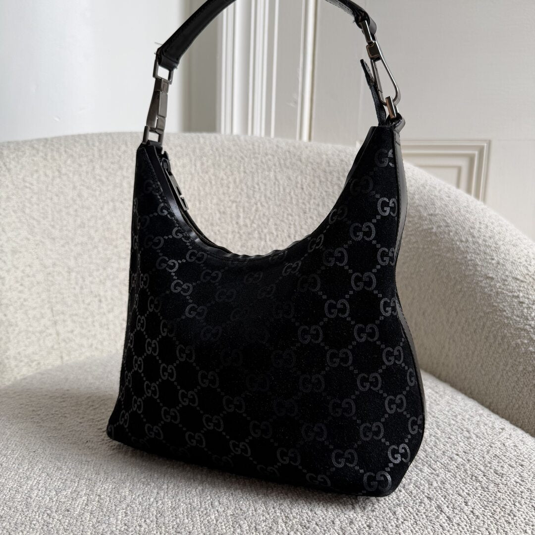 Gucci GG Monogram Suede Navy Shoulder Bag