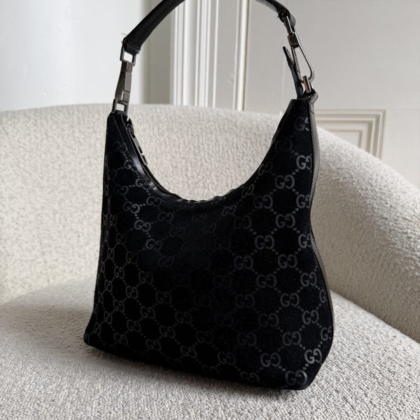 Gucci GG Monogram Suede Navy Shoulder Bag