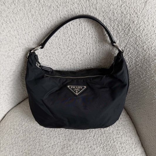 Prada Tessuto Hobo Nylon Black Shoulder Bag