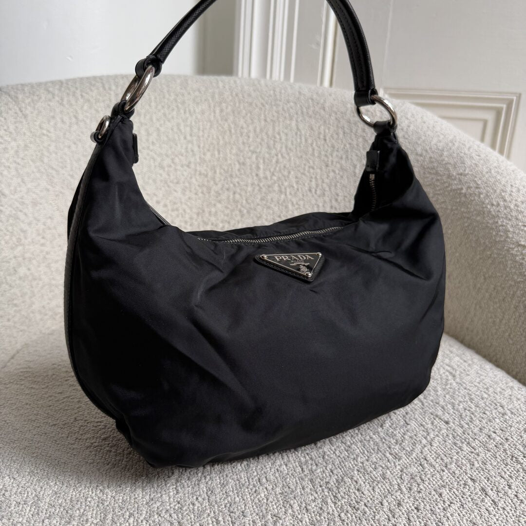 Prada Tessuto Hobo Nylon Black Shoulder Bag