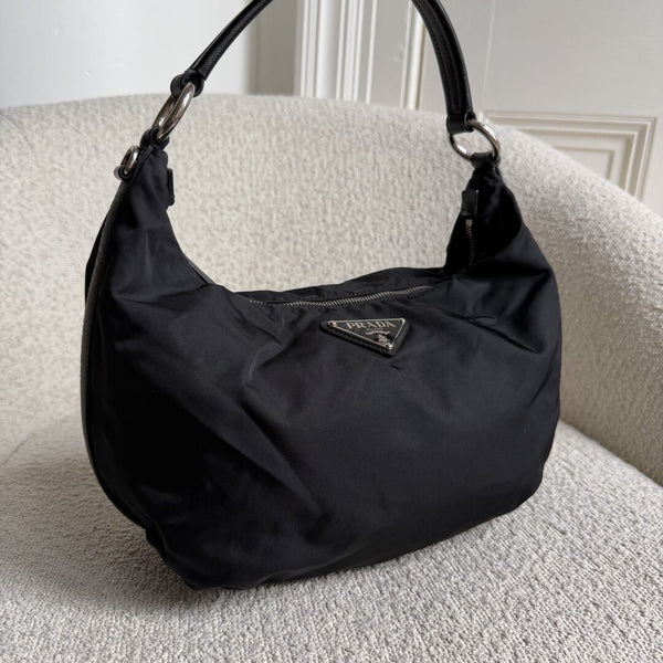 Prada Tessuto Hobo Nylon Black Shoulder Bag
