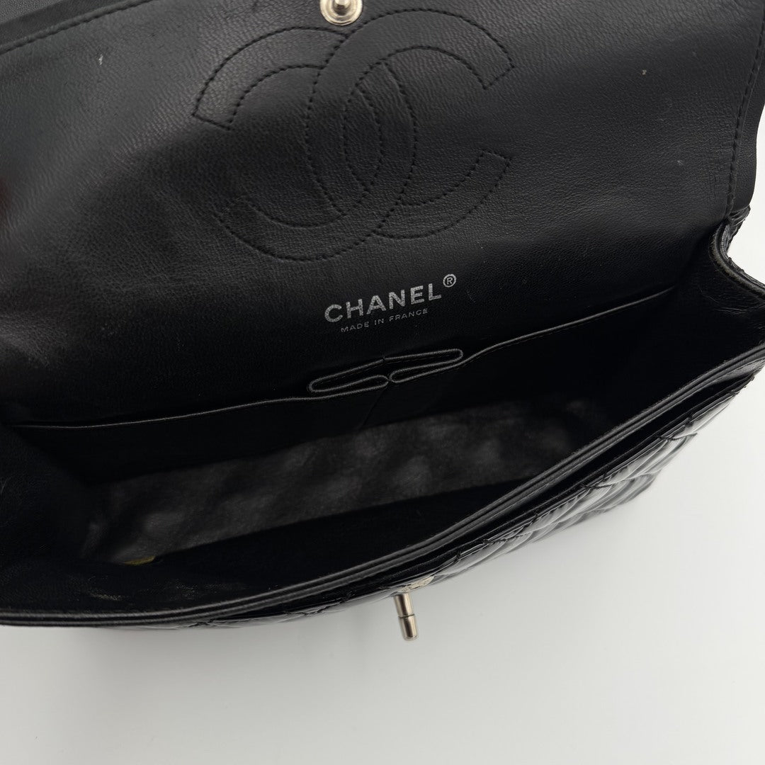 2009 Chanel Timeless Classic Patent Black Flap Shoulder Bag