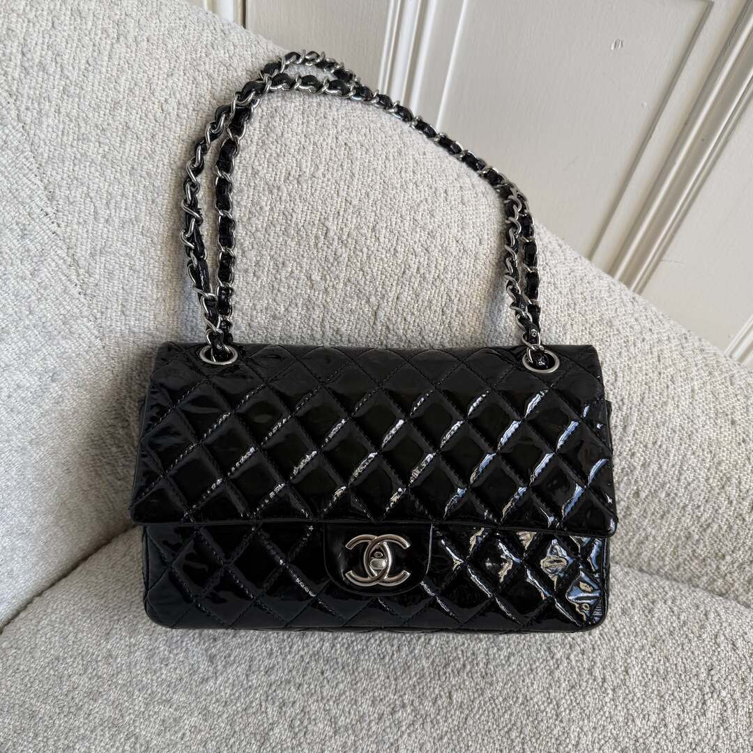 2009 Chanel Timeless Classic Patent Black Flap Shoulder Bag