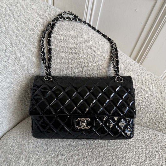2009 Chanel Timeless Classic Patent Black Flap Shoulder Bag