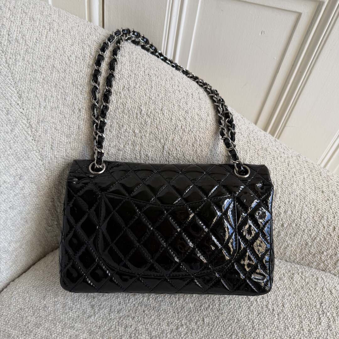 2009 Chanel Timeless Classic Patent Black Flap Shoulder Bag