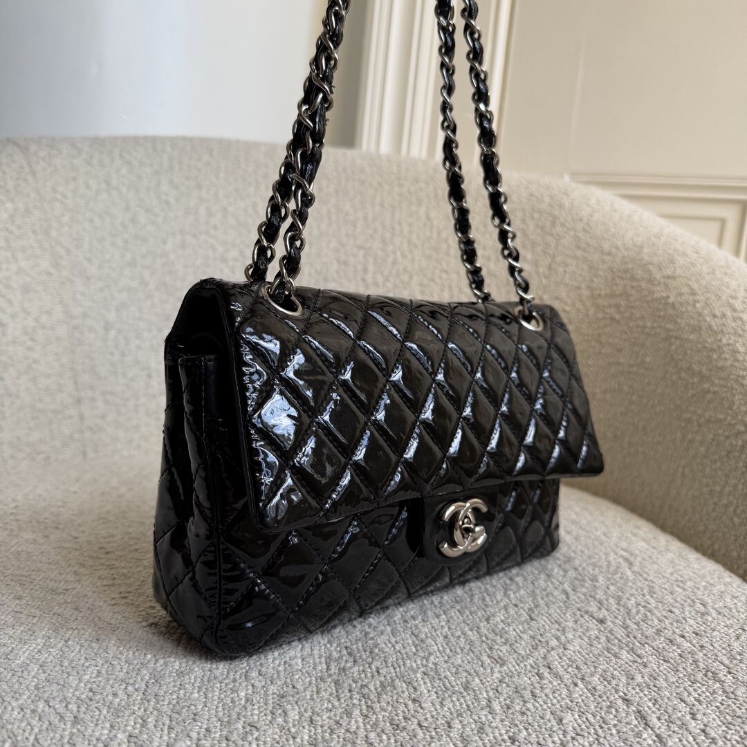 2009 Chanel Timeless Classic Patent Black Flap Shoulder Bag