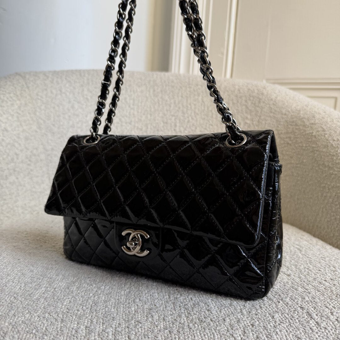 2009 Chanel Timeless Classic Patent Black Flap Shoulder Bag