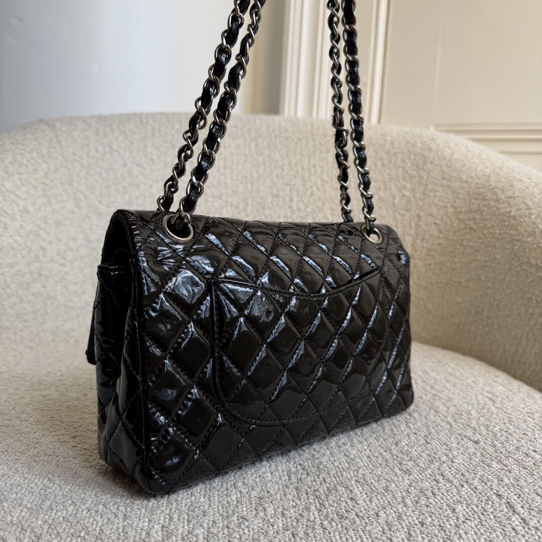 2009 Chanel Timeless Classic Patent Black Flap Shoulder Bag