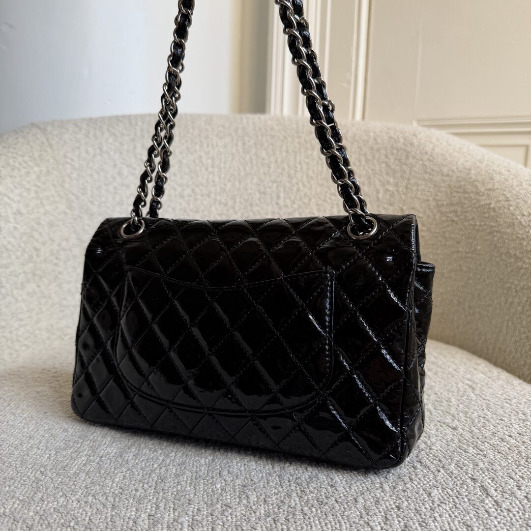 2009 Chanel Timeless Classic Patent Black Flap Shoulder Bag