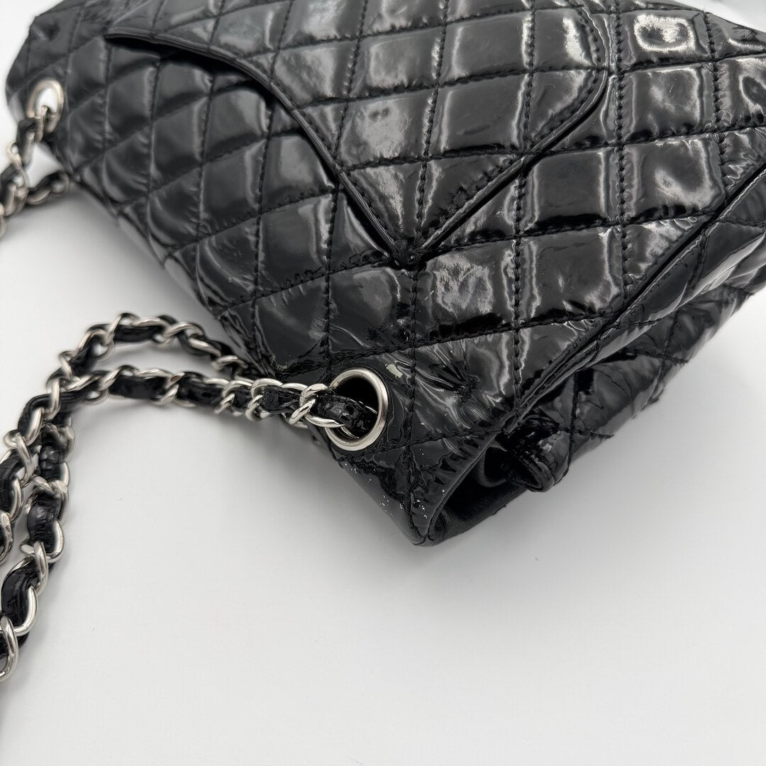 2009 Chanel Timeless Classic Patent Black Flap Shoulder Bag