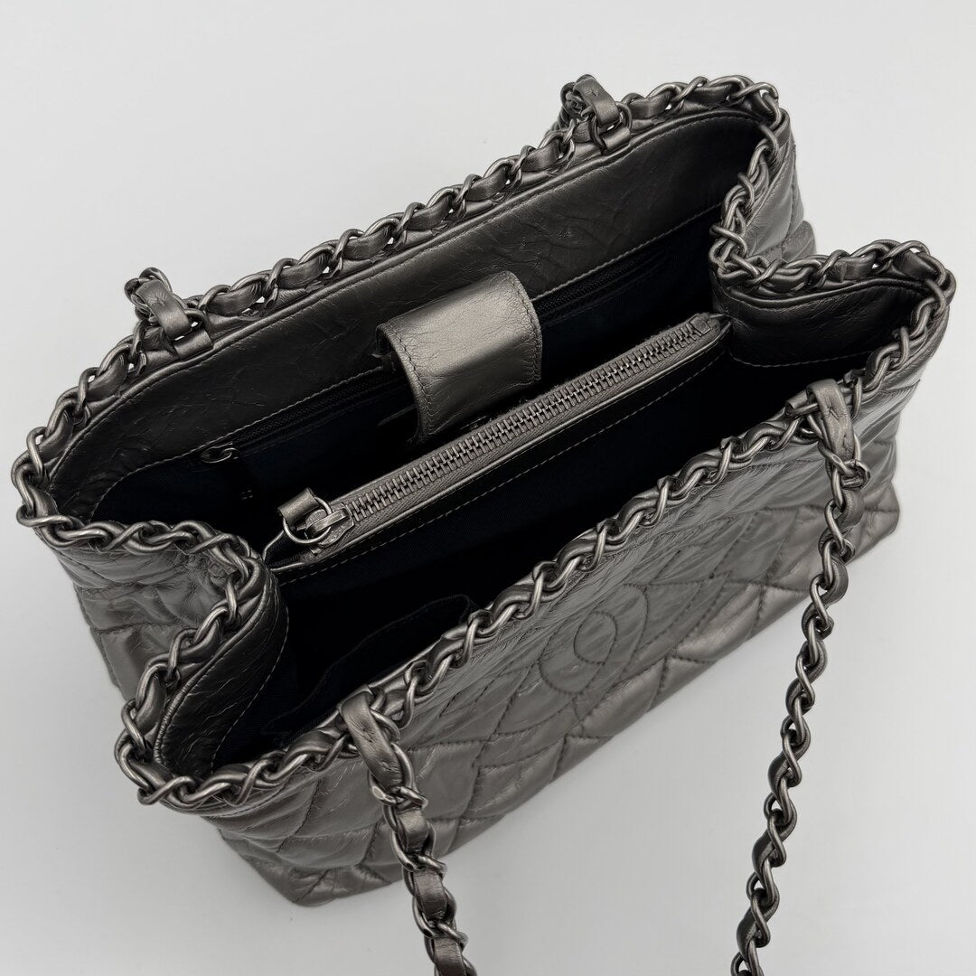 2012 Chanel Chain Me Metallic Silver Chain Tote Bag