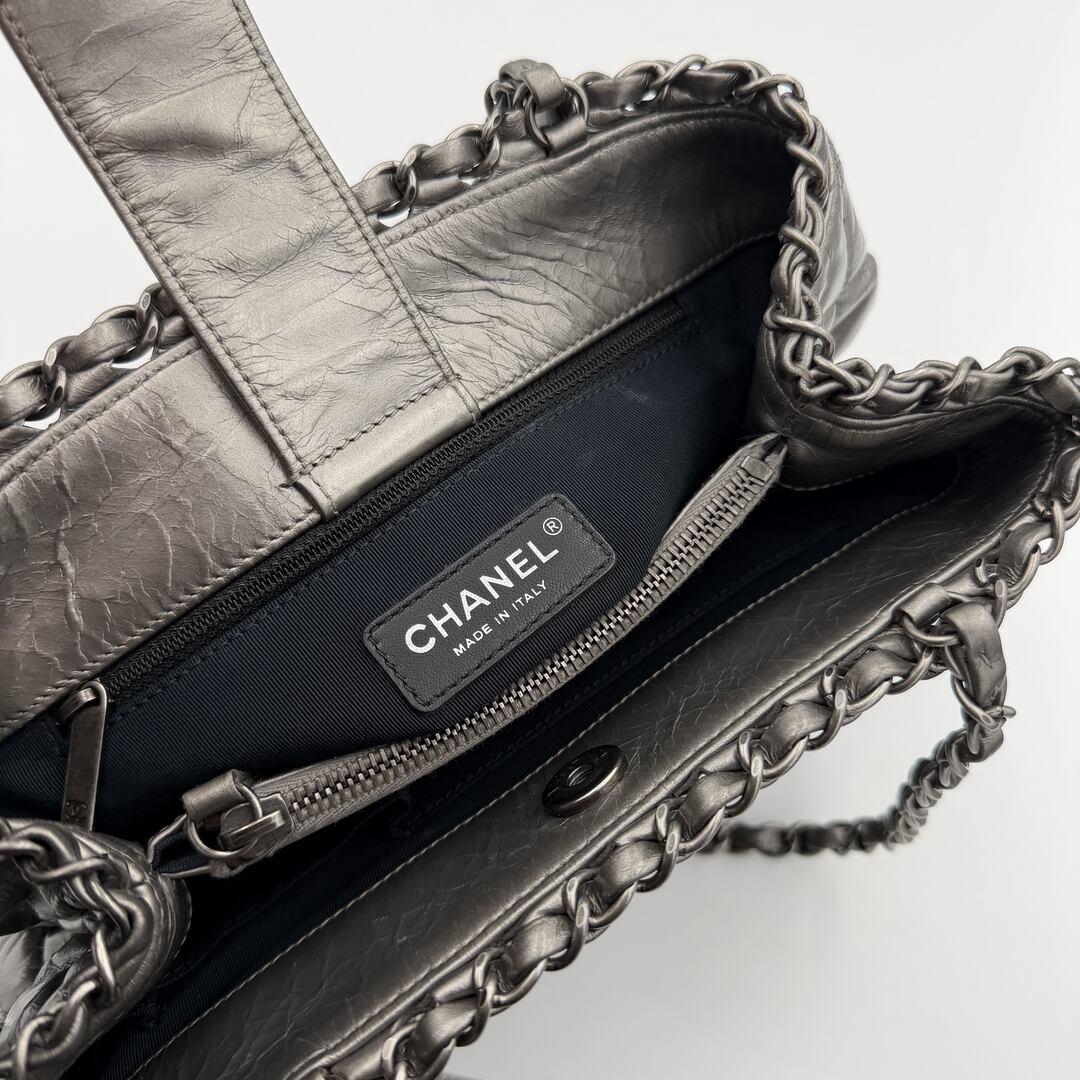 2012 Chanel Chain Me Metallic Silver Chain Tote Bag