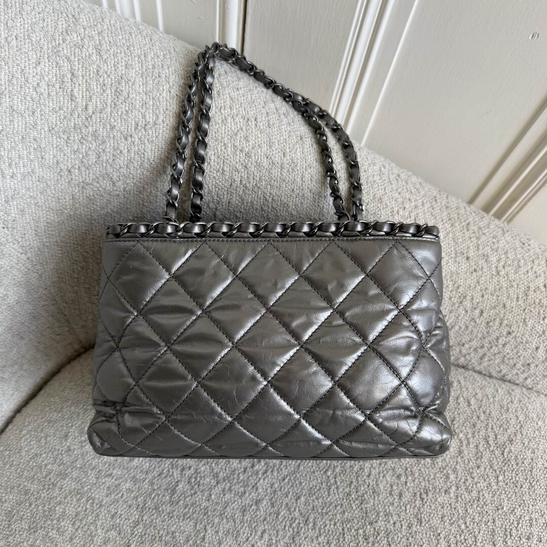 2012 Chanel Chain Me Metallic Silver Chain Tote Bag