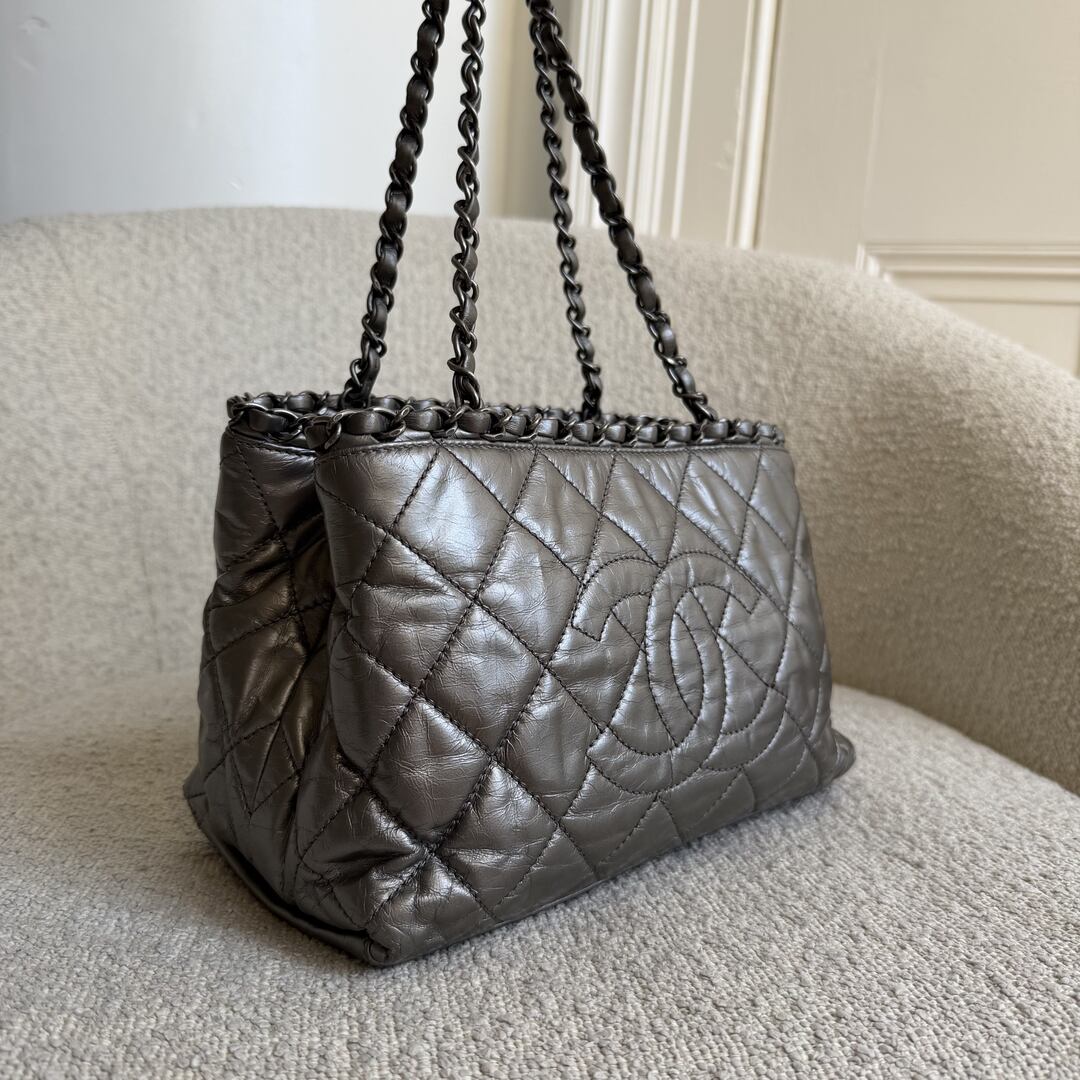 2012 Chanel Chain Me Metallic Silver Chain Tote Bag
