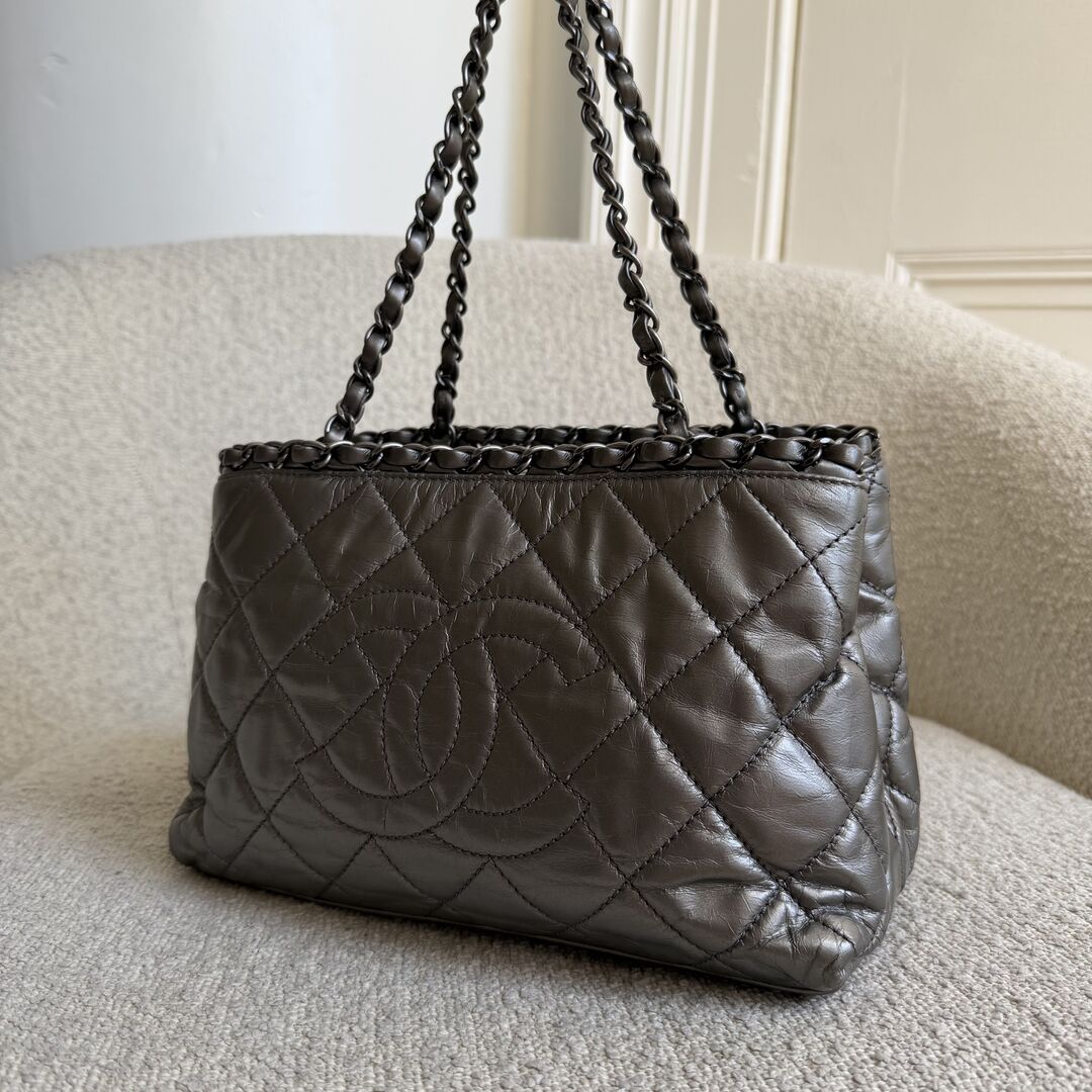 2012 Chanel Chain Me Metallic Silver Chain Tote Bag