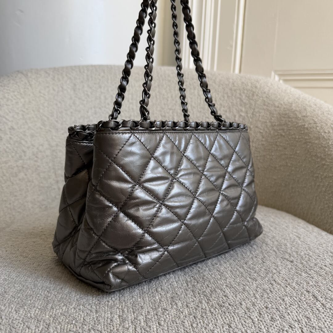 2012 Chanel Chain Me Metallic Silver Chain Tote Bag