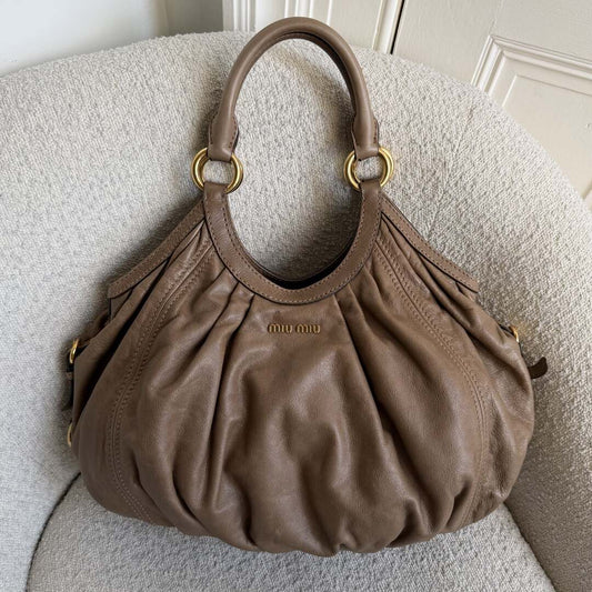 Miu Miu Hobo Leather Mocha Brown Shoulder Bag