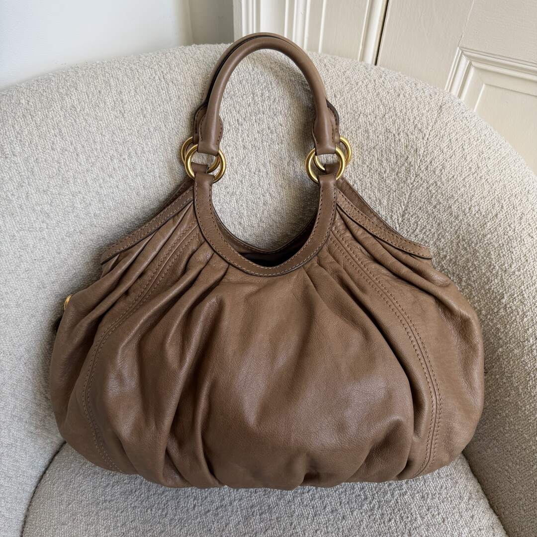 Miu Miu Hobo Leather Mocha Brown Shoulder Bag