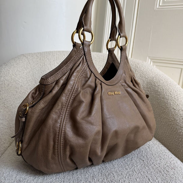 Miu Miu Hobo Leather Mocha Brown Shoulder Bag