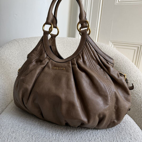 Miu Miu Hobo Leather Mocha Brown Shoulder Bag