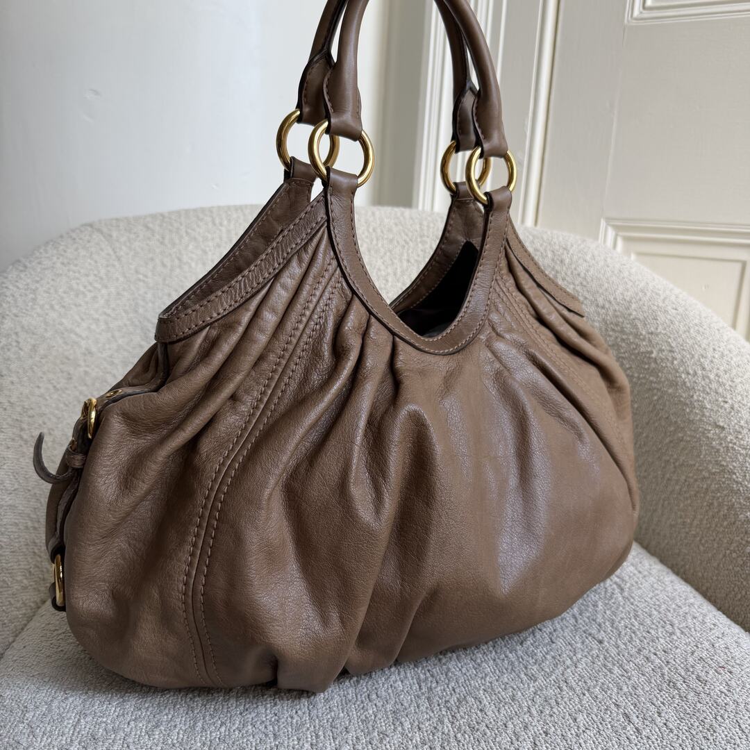 Miu Miu Hobo Leather Mocha Brown Shoulder Bag